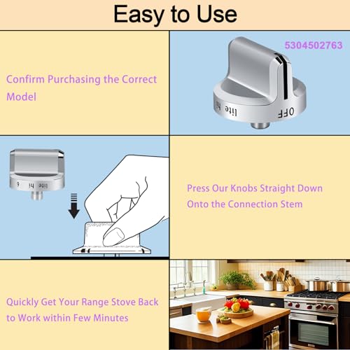 TURNEGOO Upgrade 5304502763 Stove Knobs Replacements, Reinforced Stainless Steel Protection Ring, Only Compatible with Frigidaire Gas Range/Oven/Stove Knobs (5 Pieces) - Image 3