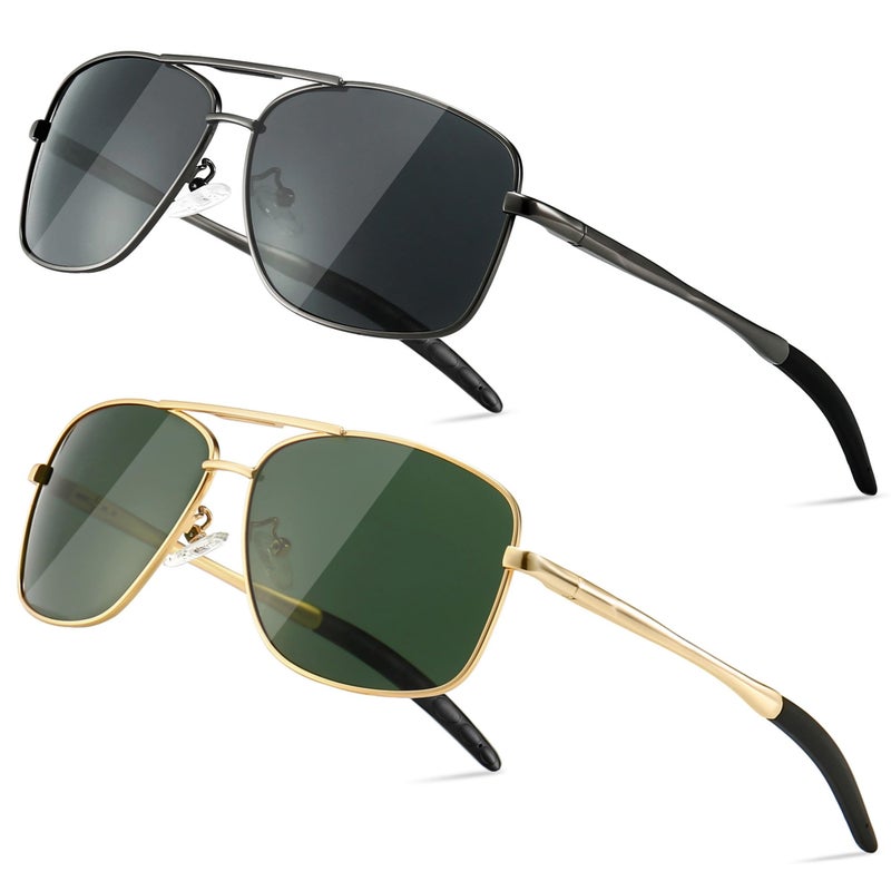 SUNGAIT Men's Polarized Sunglasses Durable Metal Frame for Fishing Driving Golf (Gold/Dark Green + Gunmetal/Gray) SGT925JKML-QKH - Image 1