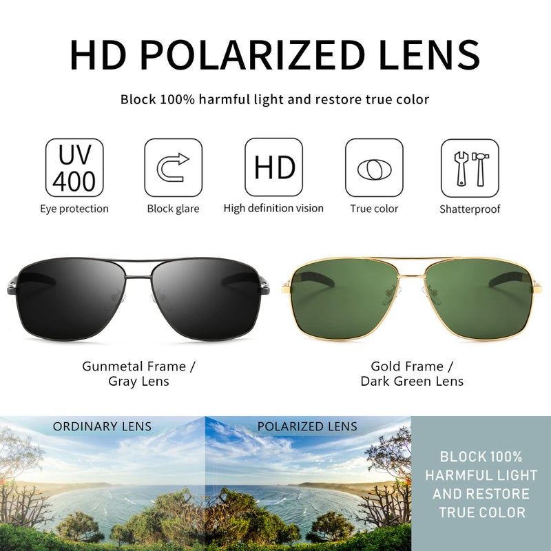 SUNGAIT Men's Polarized Sunglasses Durable Metal Frame for Fishing Driving Golf (Gold/Dark Green + Gunmetal/Gray) SGT925JKML-QKH - Image 3