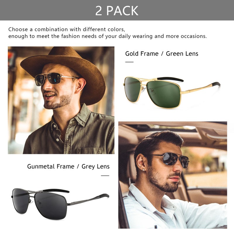 SUNGAIT Men's Polarized Sunglasses Durable Metal Frame for Fishing Driving Golf (Gold/Dark Green + Gunmetal/Gray) SGT925JKML-QKH - Image 2