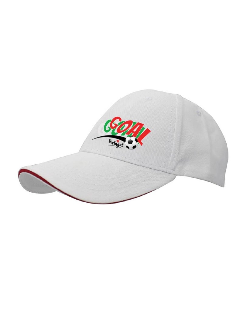 PRINTSHOP4ME Portugal Unisex Adult Football Cap – Adjustable Buckle Closure Sports Hat For Men And Women – White Cap With "Goal" Print – Ideal For Match Days, Outdoor Activities, And Daily Wear - Image 2
