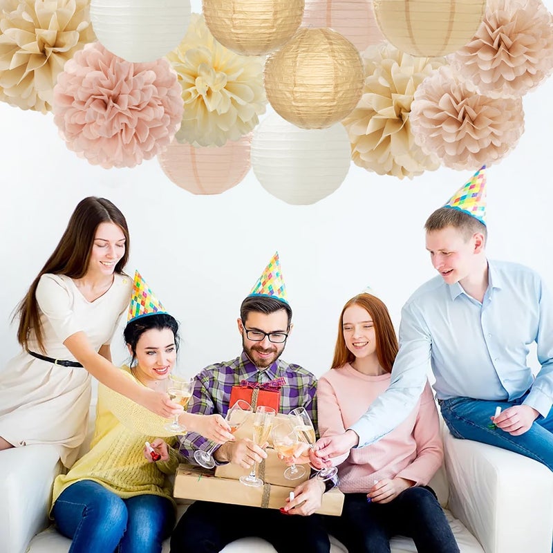 Hugfond Champagne-Gold White Party-Decorations Paper-Flowers Lanterns - 15PCS Boho Fall Rustic Tissue Pom Poms Streamers,Wedding Baby Bridal Shower Neutral Autumn Birthday Hanging Supplies Decor Hugfond - Image 5