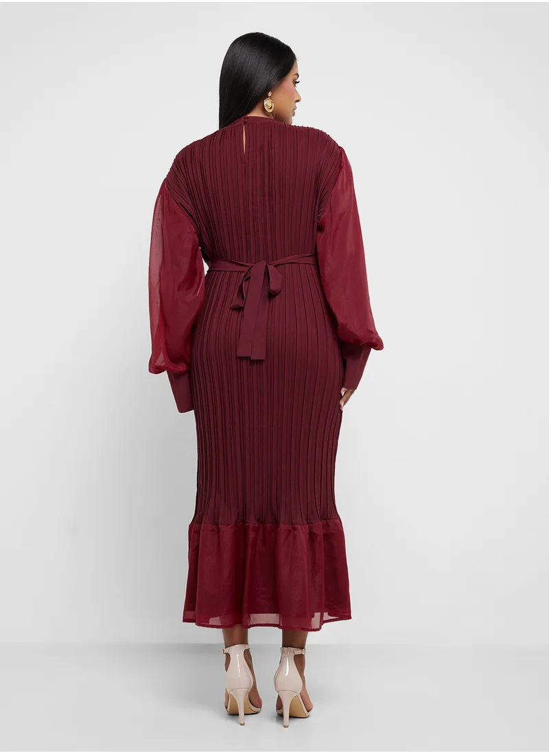 خزانة Plus size puff sleeve pleated dress