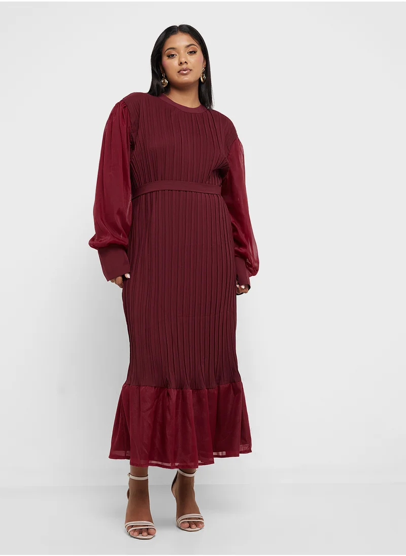 خزانة Plus size puff sleeve pleated dress