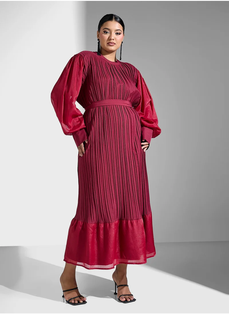 خزانة Plus size puff sleeve pleated dress