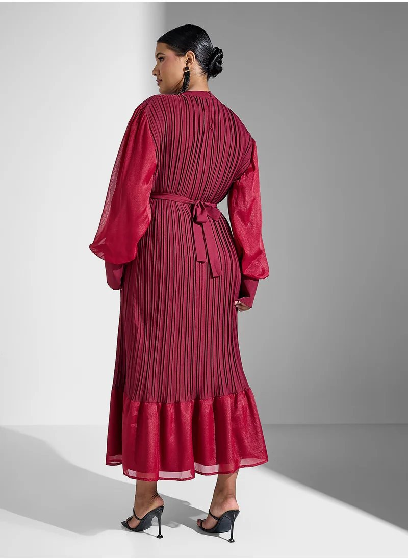 Khizana Plus size puff sleeve pleated dress