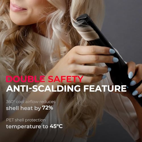 TYMO Airflow 2.0 مكواة تجعيد ومكواة فرد - مكواة شعر 2 في 1، 1.25 بوصة عصا تجعيد للشعر الطويل والقصير، جهد مزدوج للسفر، 54 مليون أيون، مضادة للتشابك، 5 درجات حرارة، أسود - Image 4