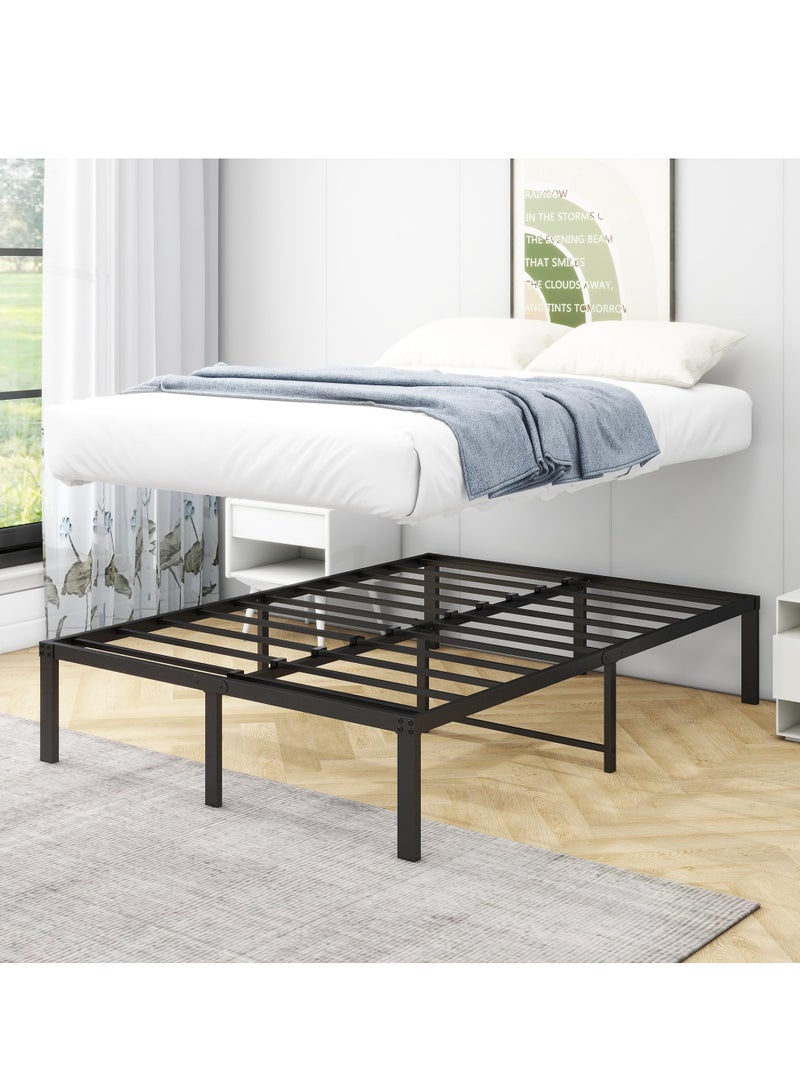 شو وو إطار سرير مزدوج، سرير معدني 200×137 سم، ارتفاع 36 سم مع مساحة تخزين أسفل السرير، إطار سرير معدني مزدوج الحجم مع دعم شرائح فولاذية، سهل التجميع، أسود - Image 4