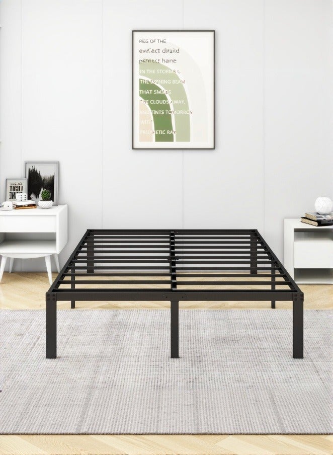 شو وو إطار سرير مزدوج، سرير معدني 200×137 سم، ارتفاع 36 سم مع مساحة تخزين أسفل السرير، إطار سرير معدني مزدوج الحجم مع دعم شرائح فولاذية، سهل التجميع، أسود - Image 1