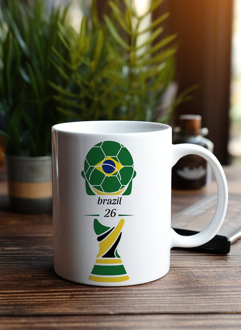 لوحة كوب ١١ أونصة من السيراميك بتصميم كأس العالم ٢٦ مع علم البرازيل - Image 2