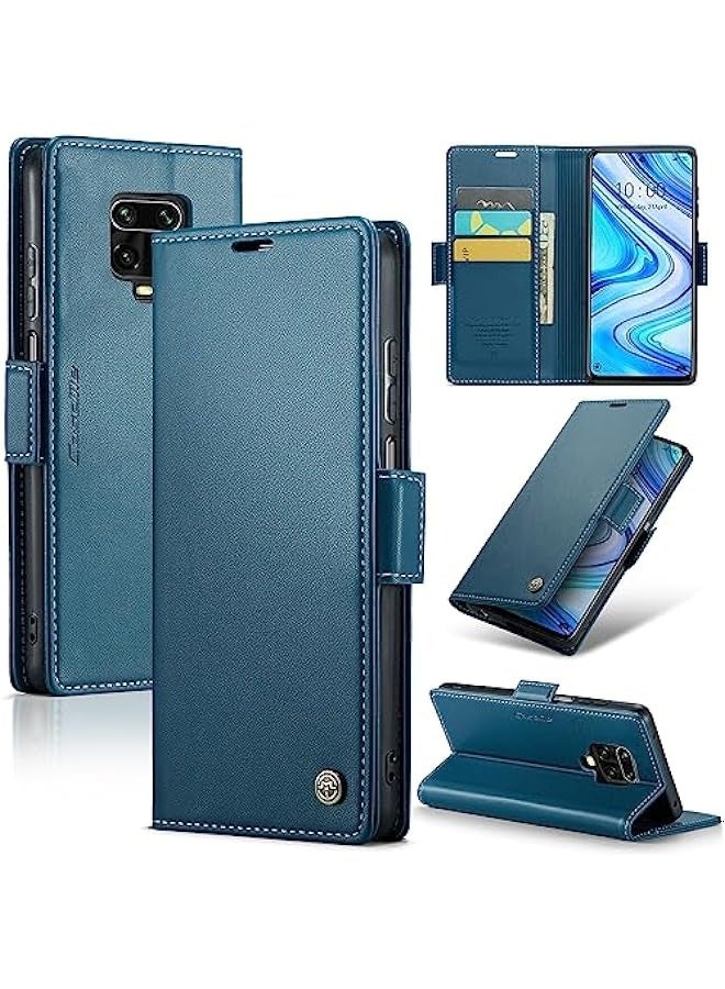 حافظة حجب تتفاعل مع حامل بطاقة لهاتف شاومي ريدمي نوت 9 ثانية / نوت 9 برو / نوت 9 برو ماكس-حافظة جلدية متينة مع مسند ، إغلاق مغناطيسي-مقاوم للصدمات (أزرق) - Image 1