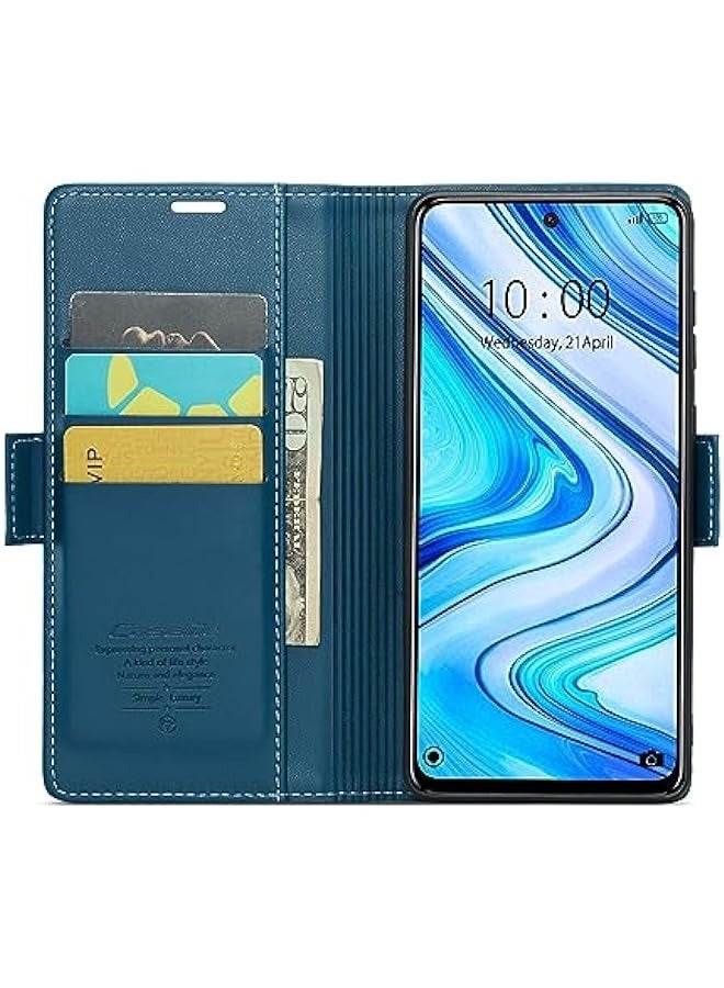 حافظة حجب تتفاعل مع حامل بطاقة لهاتف شاومي ريدمي نوت 9 ثانية / نوت 9 برو / نوت 9 برو ماكس-حافظة جلدية متينة مع مسند ، إغلاق مغناطيسي-مقاوم للصدمات (أزرق) - Image 2