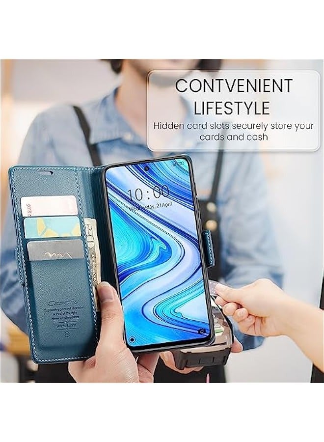 حافظة حجب تتفاعل مع حامل بطاقة لهاتف شاومي ريدمي نوت 9 ثانية / نوت 9 برو / نوت 9 برو ماكس-حافظة جلدية متينة مع مسند ، إغلاق مغناطيسي-مقاوم للصدمات (أزرق) - Image 5