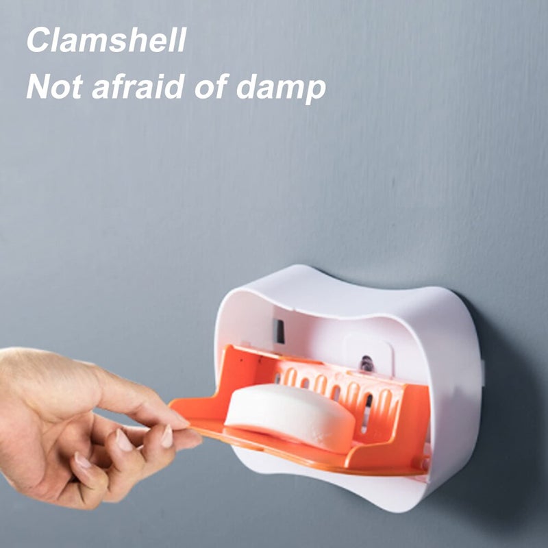 MEZON حامل صابون مثبت على الحائط MEZON لتخزين الحمام رف تصريف صندوق صابون خطاف صندوق بلاستيكي غطاء قابل للطي ملصق بدون ثقب (متعدد الألوان) - Image 4