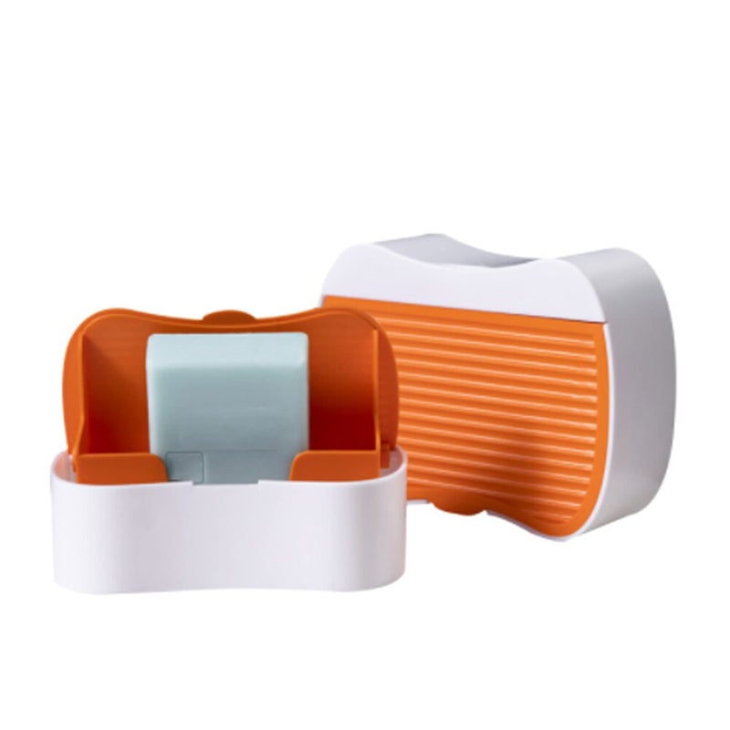 MEZON حامل صابون مثبت على الحائط MEZON لتخزين الحمام رف تصريف صندوق صابون خطاف صندوق بلاستيكي غطاء قابل للطي ملصق بدون ثقب (متعدد الألوان) - Image 1