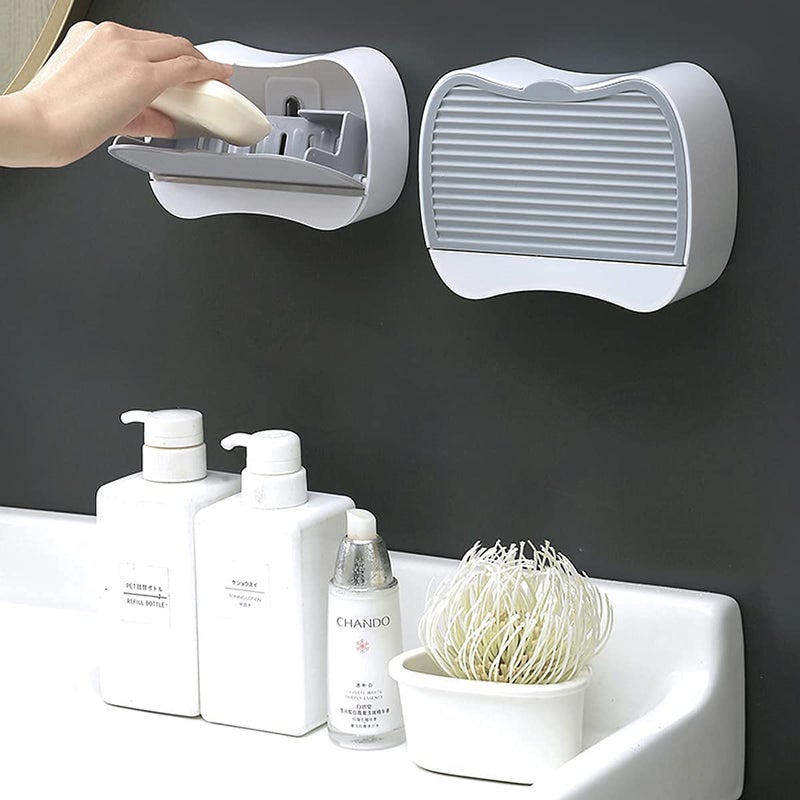 MEZON حامل صابون مثبت على الحائط MEZON لتخزين الحمام رف تصريف صندوق صابون خطاف صندوق بلاستيكي غطاء قابل للطي ملصق بدون ثقب (متعدد الألوان) - Image 3