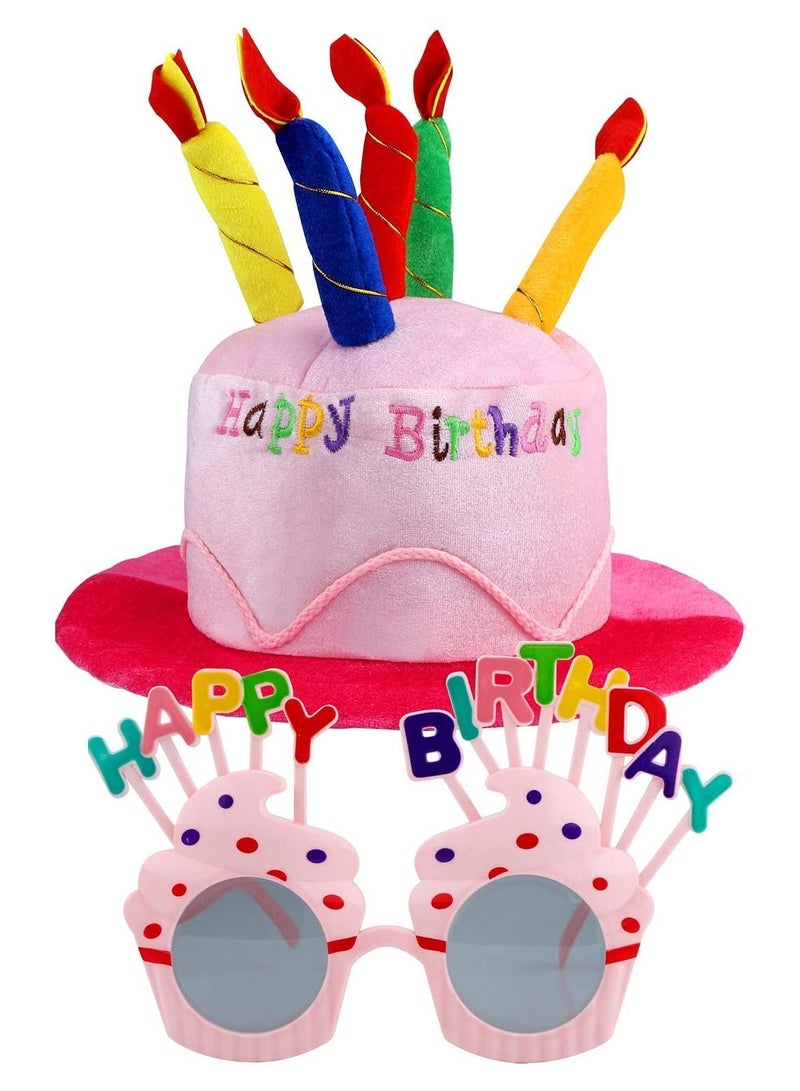 NIBEMINENT Happy Birthday Hat,Birthday Hat with Glasses Plush Cake for Party Girls Adults Decoration