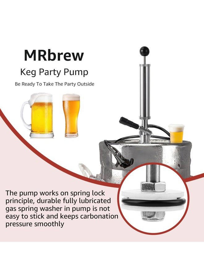 MRbrew Keg Party Pump, American D-System Beer Keg Tap Keg Hand Pump 8'' Picnic Pump with Beer Faucet & Beer Hose, Chrome-Plated Keg Draft Beer Party Pump with 2 Hose Clamps Kegerator Pump for Homebrew - Image 4