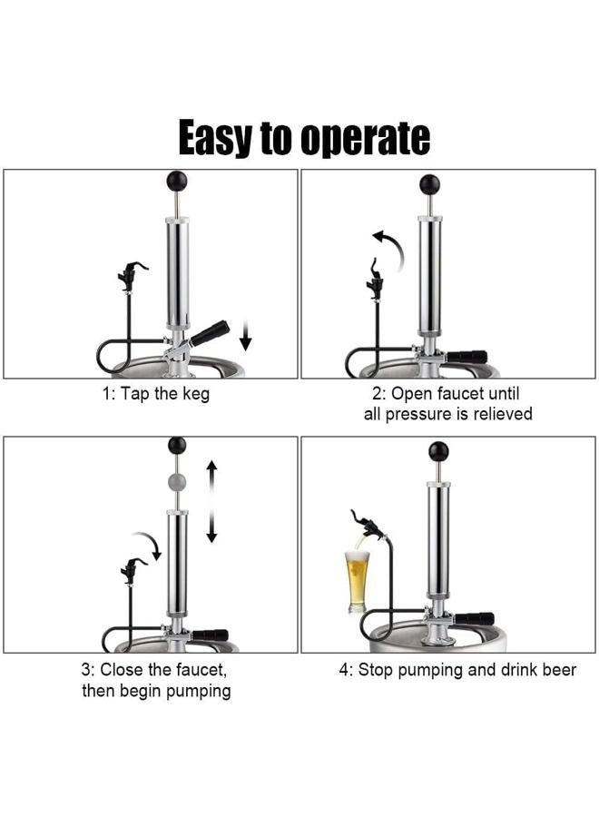 MRbrew Keg Party Pump, American D-System Beer Keg Tap Keg Hand Pump 8'' Picnic Pump with Beer Faucet & Beer Hose, Chrome-Plated Keg Draft Beer Party Pump with 2 Hose Clamps Kegerator Pump for Homebrew - Image 5