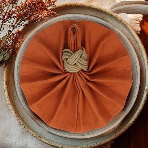 COTTON CRAFT Jute Napkin Rings - Set of 12 Handmade Nautical Knot Woven Rope Napkin Ring - Dining Table Napkin Holder - Everyday Rustic Harvest Fall Thanksgiving Farmhouse Party Gift Décor - Natural - Image 4