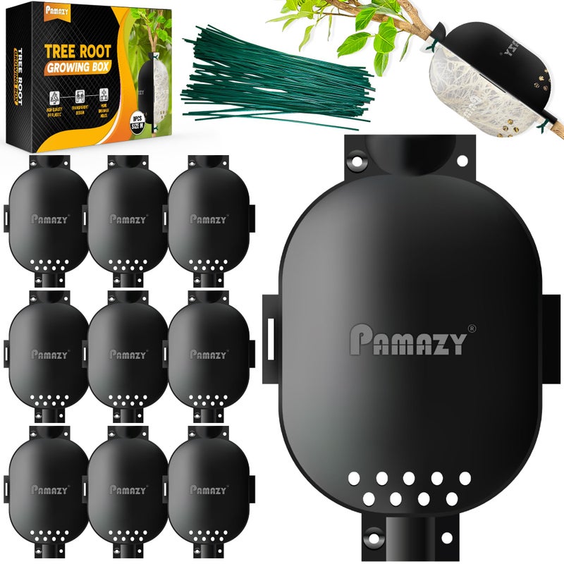 PAMAZY Upgraded 9Pcs Tree Root Growing Box with Drain Holes Half Transparent Plant Rooting Propagation Ball Metal Core Twist Ties for Fast Propagation Plants Size M
