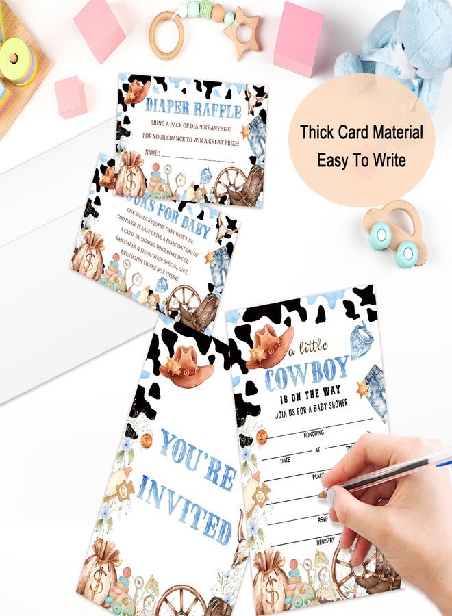 GOODBANER Western Cowboy Baby Shower Invitations for Boy, Baby Shower Invites with Envelopes, Set of 25 Gender Reveal Invites Cards with Envelopes & Book Request Cards & Diaper Raffle Tickets -06 - Image 3