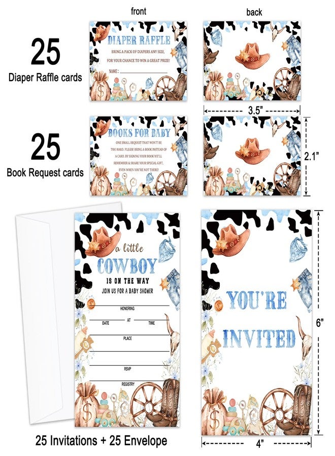 GOODBANER Western Cowboy Baby Shower Invitations for Boy, Baby Shower Invites with Envelopes, Set of 25 Gender Reveal Invites Cards with Envelopes & Book Request Cards & Diaper Raffle Tickets -06 - Image 2