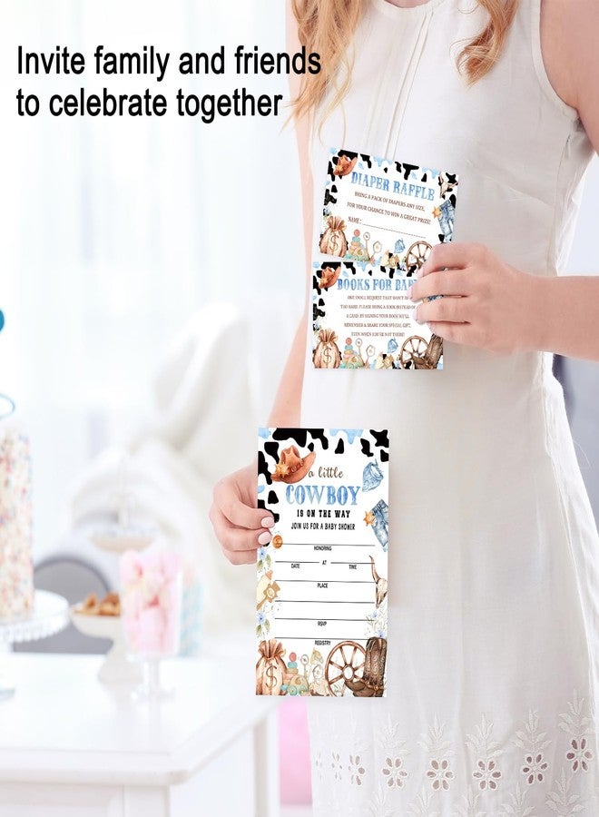 GOODBANER Western Cowboy Baby Shower Invitations for Boy, Baby Shower Invites with Envelopes, Set of 25 Gender Reveal Invites Cards with Envelopes & Book Request Cards & Diaper Raffle Tickets -06 - Image 4
