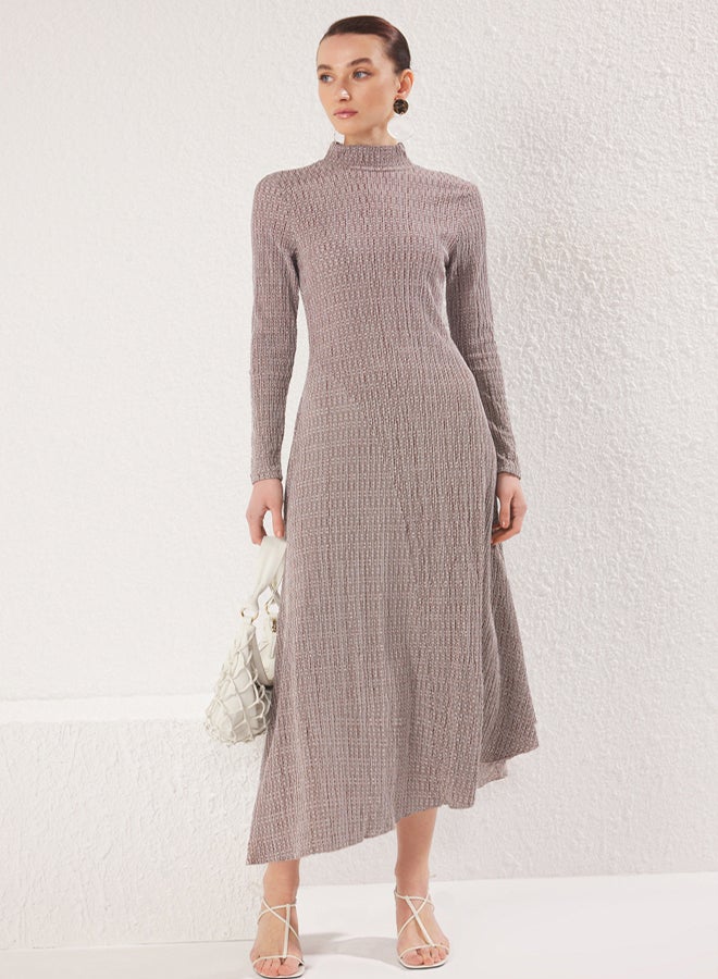 trendyol Beige Textured Knitted Dress - Image 1
