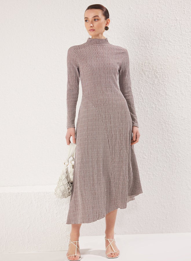 trendyol Beige Textured Knitted Dress - Image 5