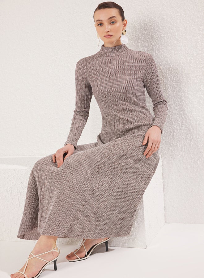 trendyol Beige Textured Knitted Dress - Image 2
