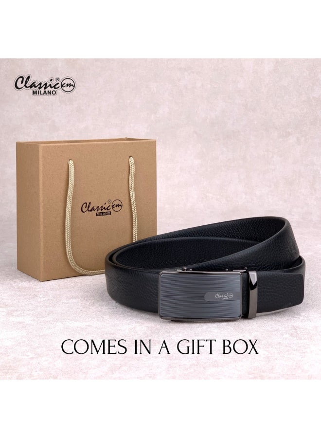 Classic Milano Men’s Leather Belt | Genuine Leather Formal Belt for men with Automatic Buckle | Men's Belt with Elegant Gift Box | Ratchet Dress Belts for Men - Image 5