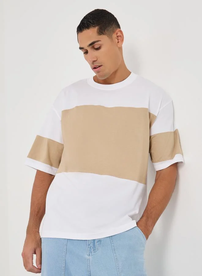Styli Styli Color Block Oversized Round Neck T-Shirt