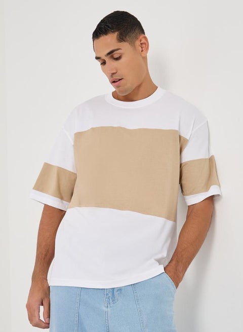 Color Block Oversized Round Neck T-Shirt