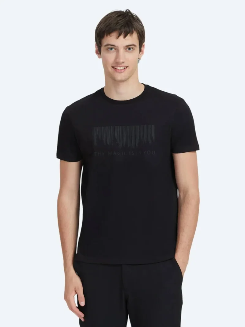 Kip Black Printed Crew Neck 100% Cotton T-Shirt