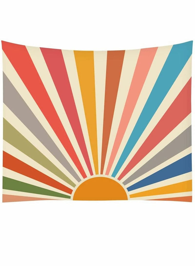 Captaintech Vintage Sun Tapestry Boho Wall Hanging 70s Mixcolor Sunrise Sunset Geometric Abstract Art Print Hippie Decor (51 x 59inch) - Image 3