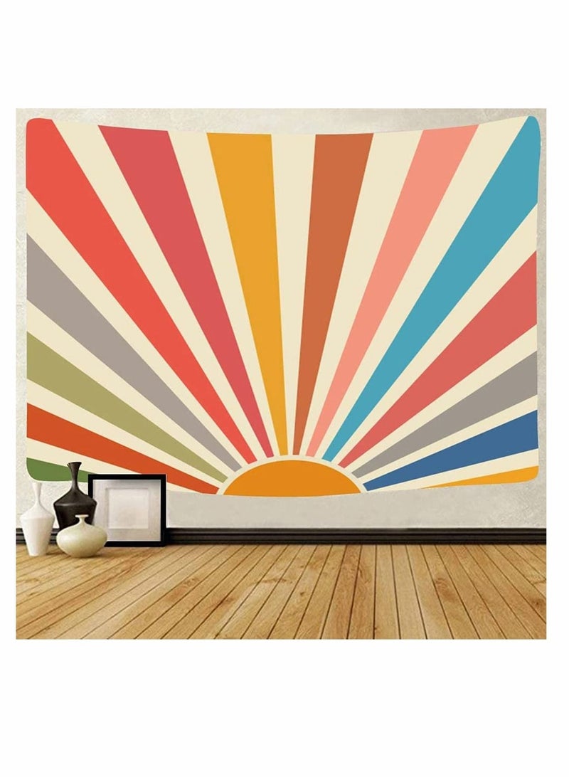 Captaintech Vintage Sun Tapestry Boho Wall Hanging 70s Mixcolor Sunrise Sunset Geometric Abstract Art Print Hippie Decor (51 x 59inch) - Image 1