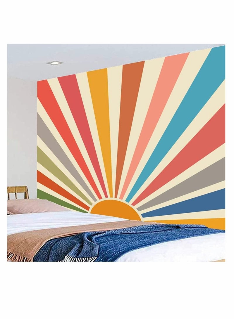 Captaintech Vintage Sun Tapestry Boho Wall Hanging 70s Mixcolor Sunrise Sunset Geometric Abstract Art Print Hippie Decor (51 x 59inch) - Image 5