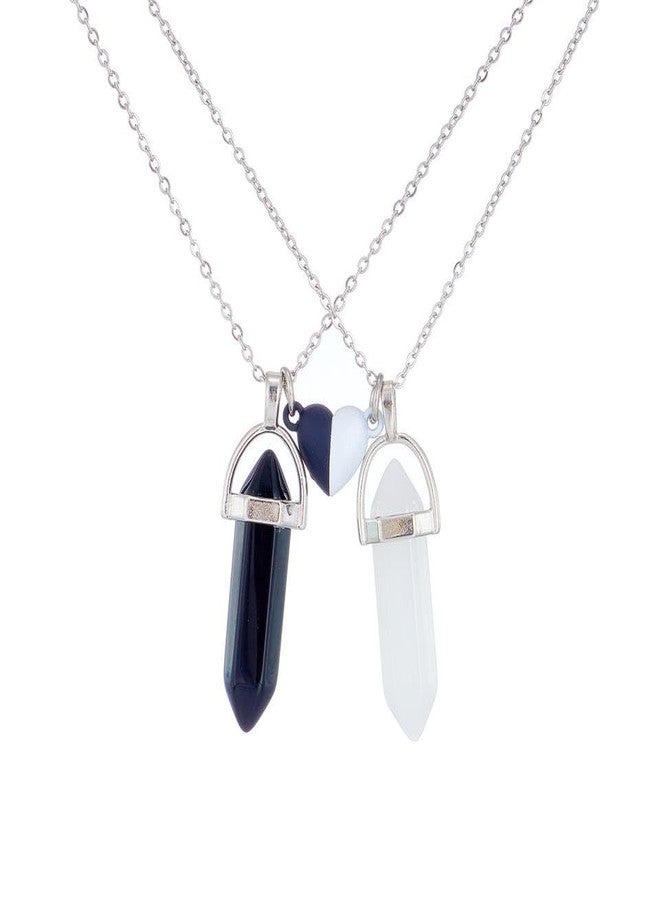 VIEN® Broken Heart Magnetic Hexagonal Glass Crystal Point Couple Pencil Pendant Locket Silver Stainless Steel Locket - Image 1
