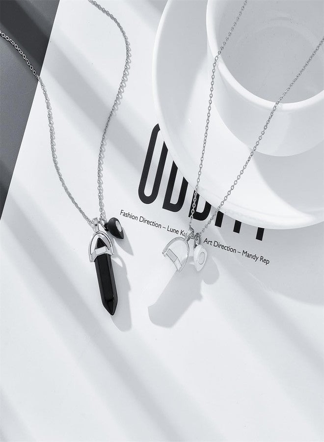 VIEN® Broken Heart Magnetic Hexagonal Glass Crystal Point Couple Pencil Pendant Locket Silver Stainless Steel Locket - Image 4