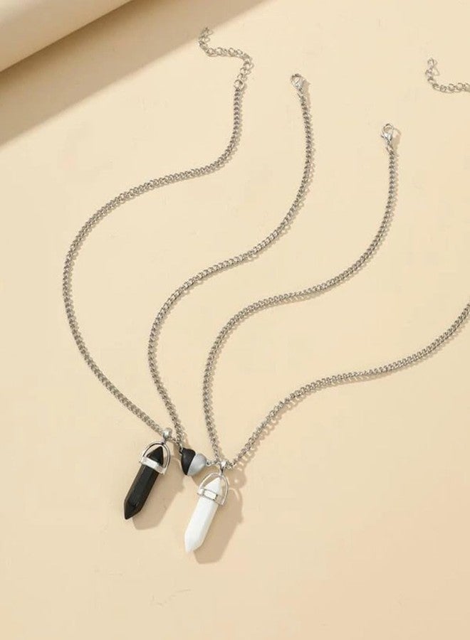 VIEN® Broken Heart Magnetic Hexagonal Glass Crystal Point Couple Pencil Pendant Locket Silver Stainless Steel Locket - Image 5
