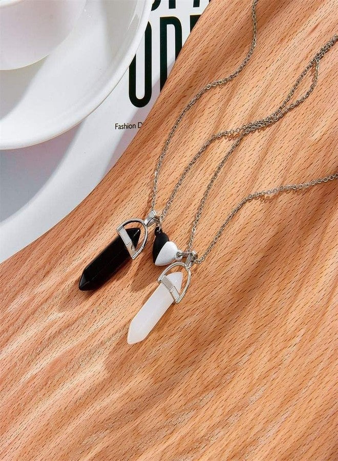 VIEN® Broken Heart Magnetic Hexagonal Glass Crystal Point Couple Pencil Pendant Locket Silver Stainless Steel Locket - Image 3