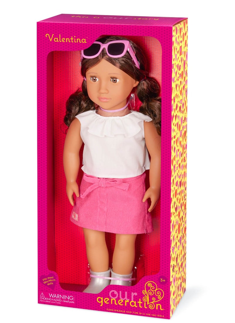 Our Generation - Valentina 18 Inch Fashion Doll Frilly Top & Pink Skirt Outfit Stylish Dress-Up And Creative Play Soft Body With Movable Limbs, Fabric Clothing Age 3 Years And Up - Image 1