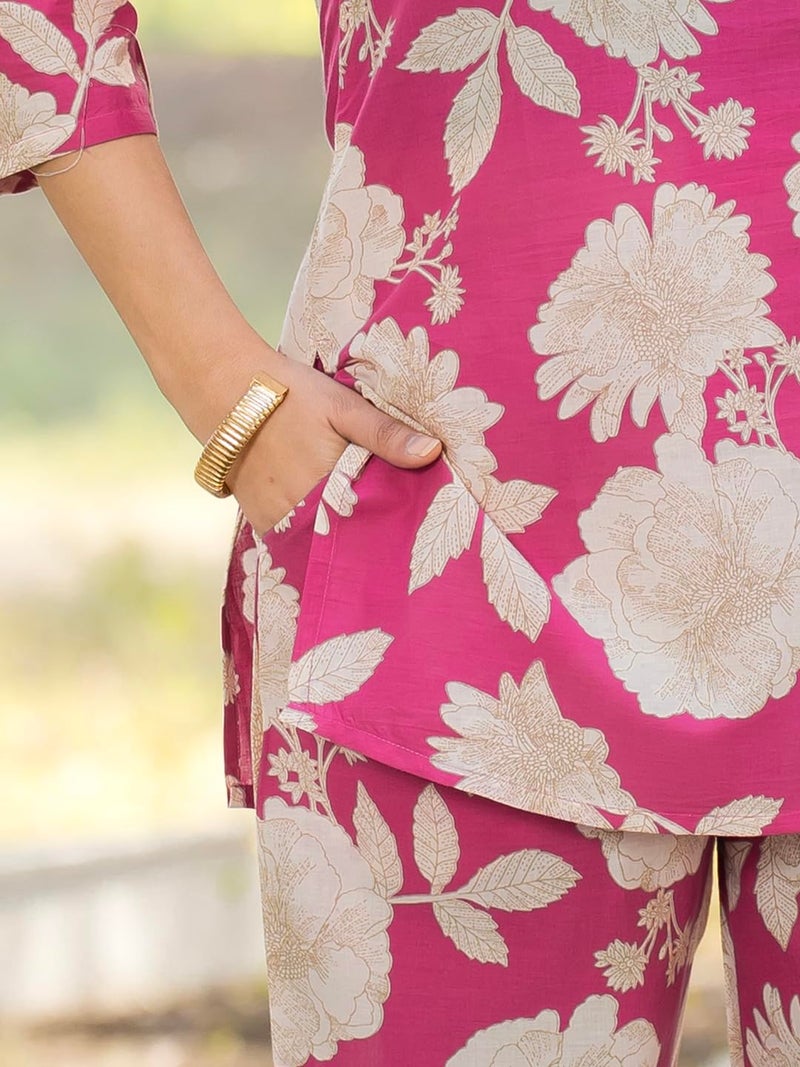 Tee Projekt Cotton Ethnic Wear Co Ord Set for Women | Travel Co Ord Set for Women Pink - Image 4