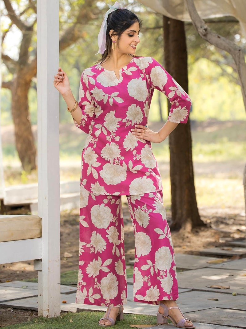 Tee Projekt Cotton Ethnic Wear Co Ord Set for Women | Travel Co Ord Set for Women Pink - Image 2