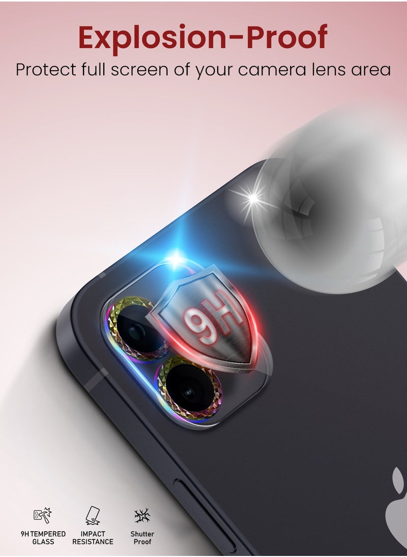 Moxedo Moxedo Camera Lens Protector, 9H Tempered Glass, Scratch Resistant Aluminum Alloy Frame Camera Cover Screen Protector Compatible for iPhone 11/12 Mini 5.4 inch - MODERN COLORFUL  - Image 5