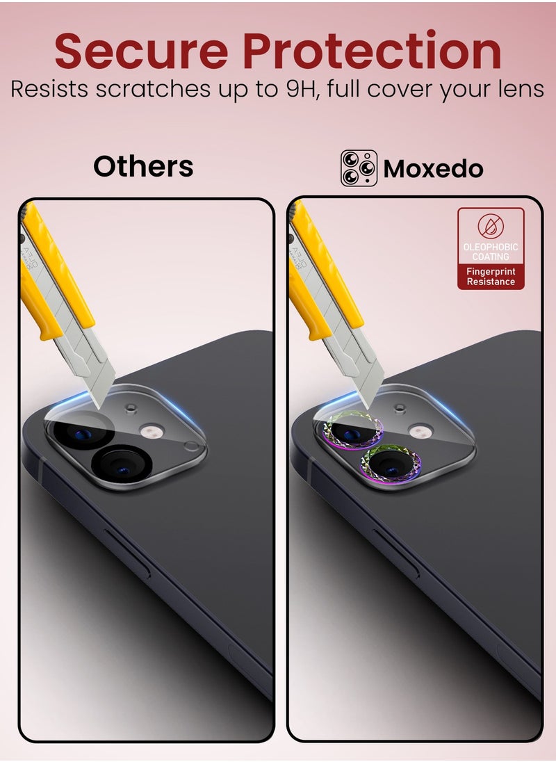 Moxedo Moxedo Camera Lens Protector, 9H Tempered Glass, Scratch Resistant Aluminum Alloy Frame Camera Cover Screen Protector Compatible for iPhone 11/12 Mini 5.4 inch - MODERN COLORFUL  - Image 3