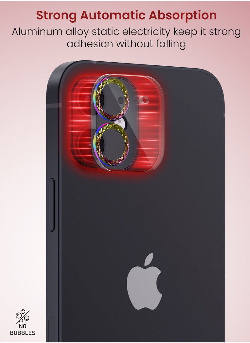 Moxedo Moxedo Camera Lens Protector, 9H Tempered Glass, Scratch Resistant Aluminum Alloy Frame Camera Cover Screen Protector Compatible for iPhone 11/12 Mini 5.4 inch - MODERN COLORFUL  - Image 2