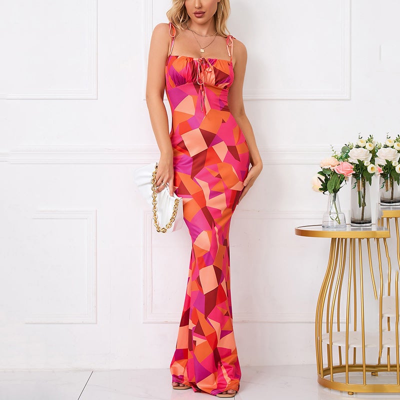High Quality Export Women'S Sweet Backless Drawstring Pleated Slip Dress Feminine Figure Slim Dress - Image 1