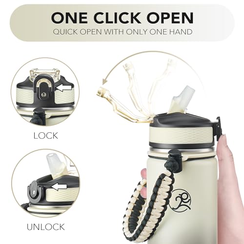 GOSWAG Insulated Sports Water Bottle, 24oz 2 Lids(with Straw/No Straw), Stainless Steel Water Bottles with Paracord Handle, Insulated Bottle with Double-Wall Vacuum Insulation - Image 5